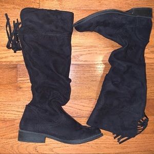 SO Black Knee High Suede Zip Back Tassel Boot